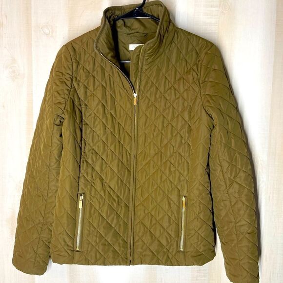 J. Crew Olive green quilted‎ jacket coat, size small - Picture 2 of 14